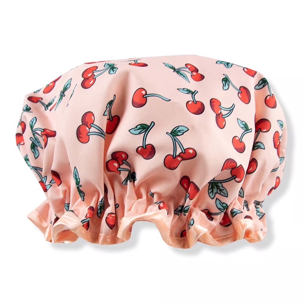 NWT Vintage Cosmetic Co Double-Sided Cherry Shower Cap – Waterproof + Adjustable